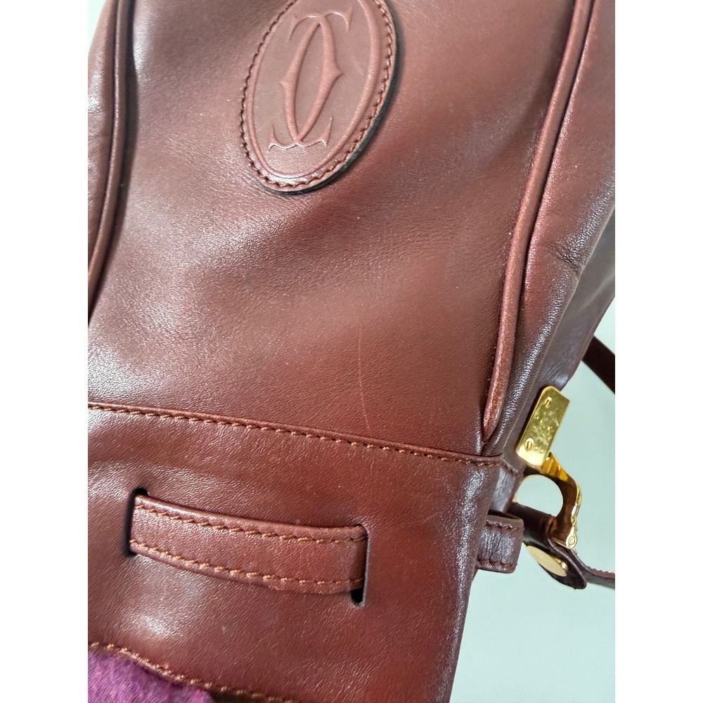 Vintage Must de Cartier Bucket Bag Leather Crossbody Gold HW Bordeaux Dust Cover - Picture 10 of 14